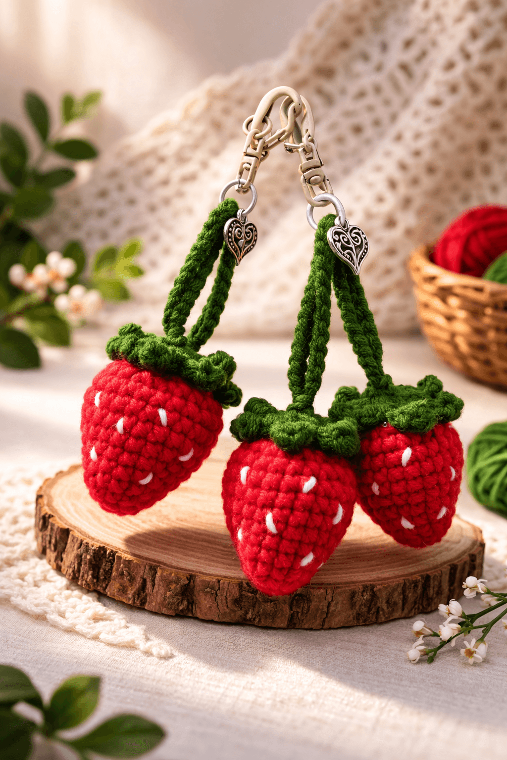 Crochet Strawberry Keychain